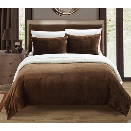 FIXTURESFIRST Evie 7 Piece Plush Microsuede Sherpa Blanket, King - Brown with Sheet Set & Pillow Shams FI2541747